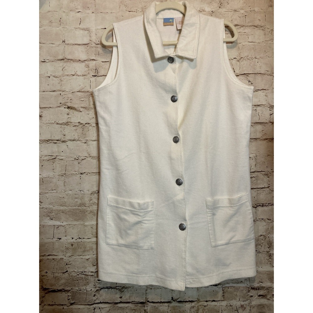Vintage Le Cove‎ Resort wear Dress Medium White Terry Cloth Button Front Beachy
